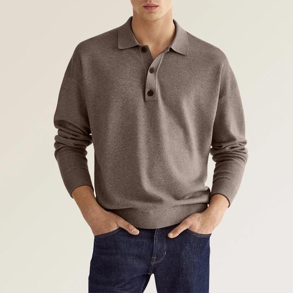 Polo-Sweater en maille fine pour hommes avec manches longues, poignets côtelés et patte de boutonnage subtile EB