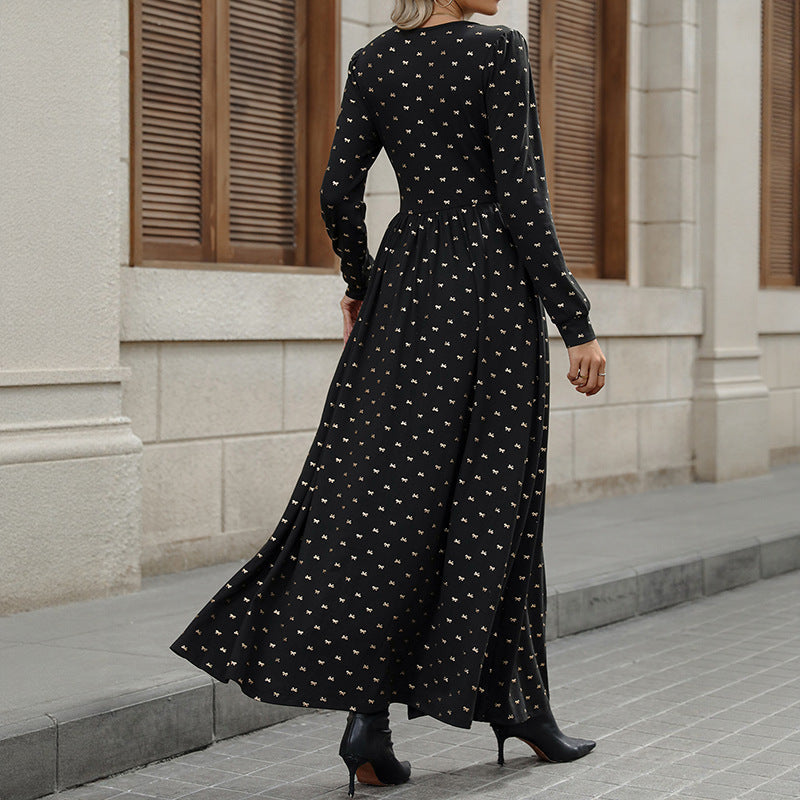 Robe maxi enveloppante élégante pour femmes avec dentelle, taille haute et jupe volumineuse Echoarchiv