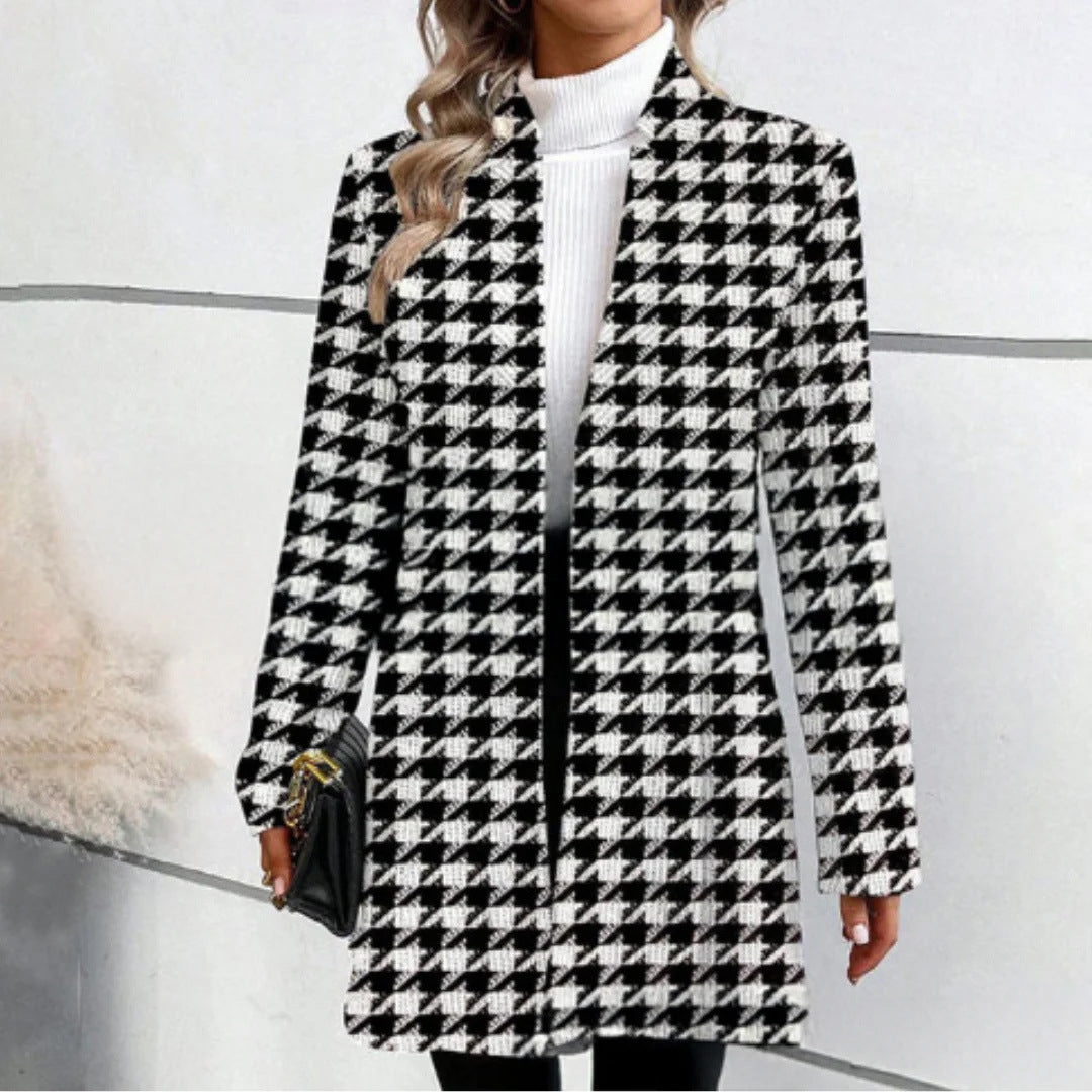 Manteau à carreaux pour femmes en style blazer long à silhouette élancée Echoarchiv