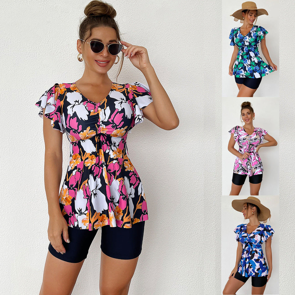 Ensemble Tankini Femme avec détails en volants à la mode et shorts confortables R&B