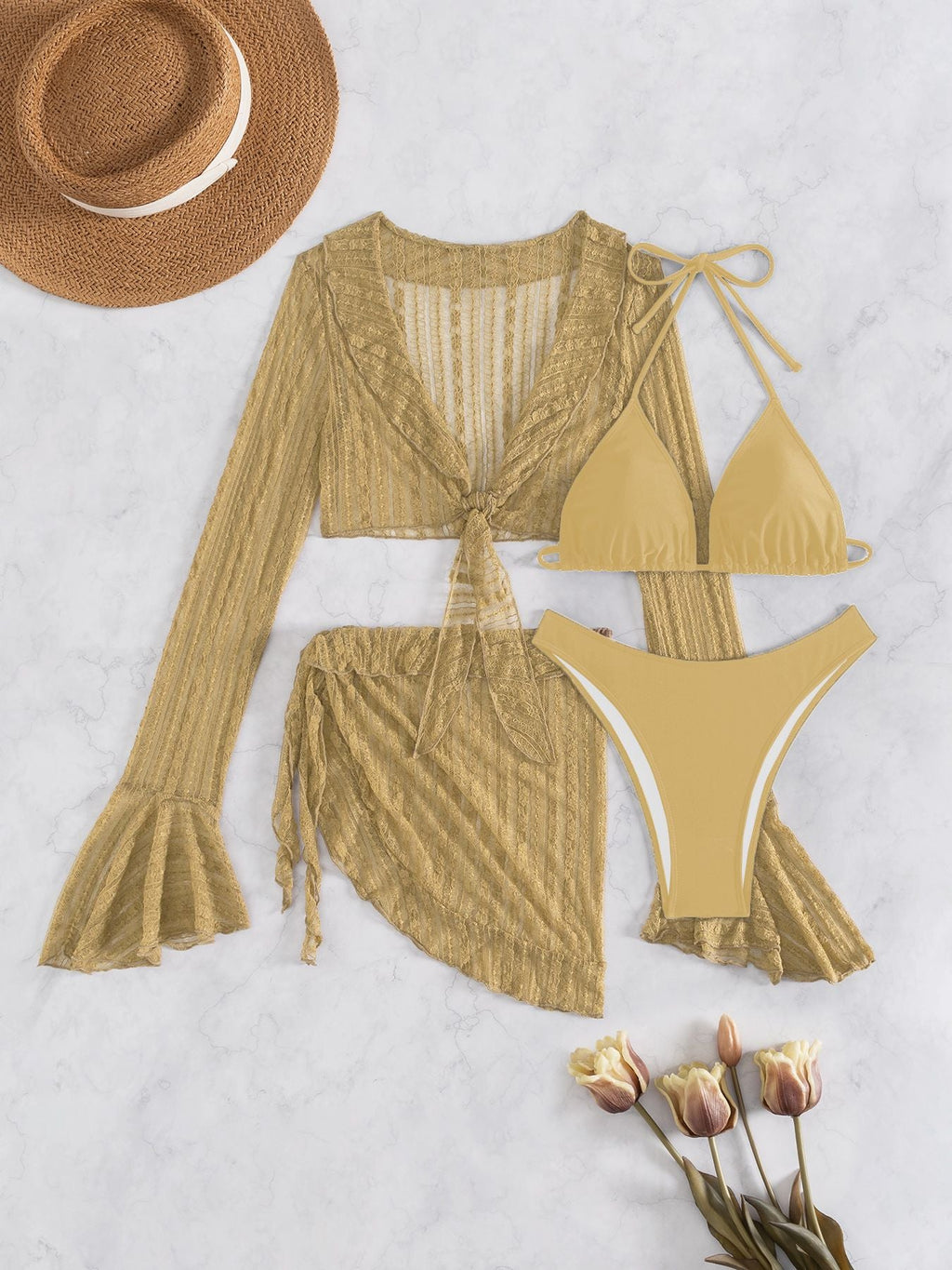 Ensemble de bikini de plage pour femmes avec haut court décontracté et jupe ludique R&B