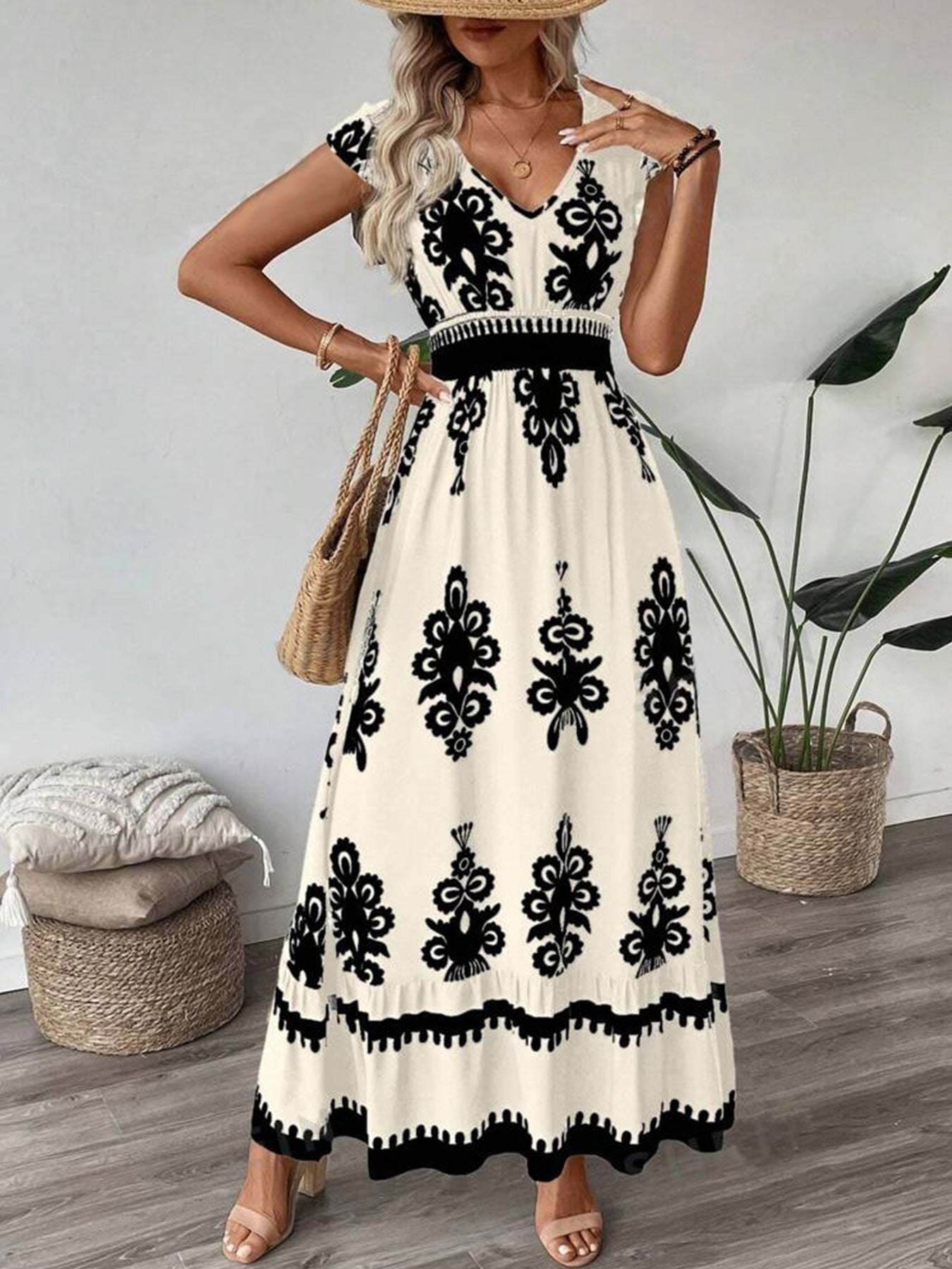 Robe maxi élégante pour femmes avec un fascinant imprimé R&B