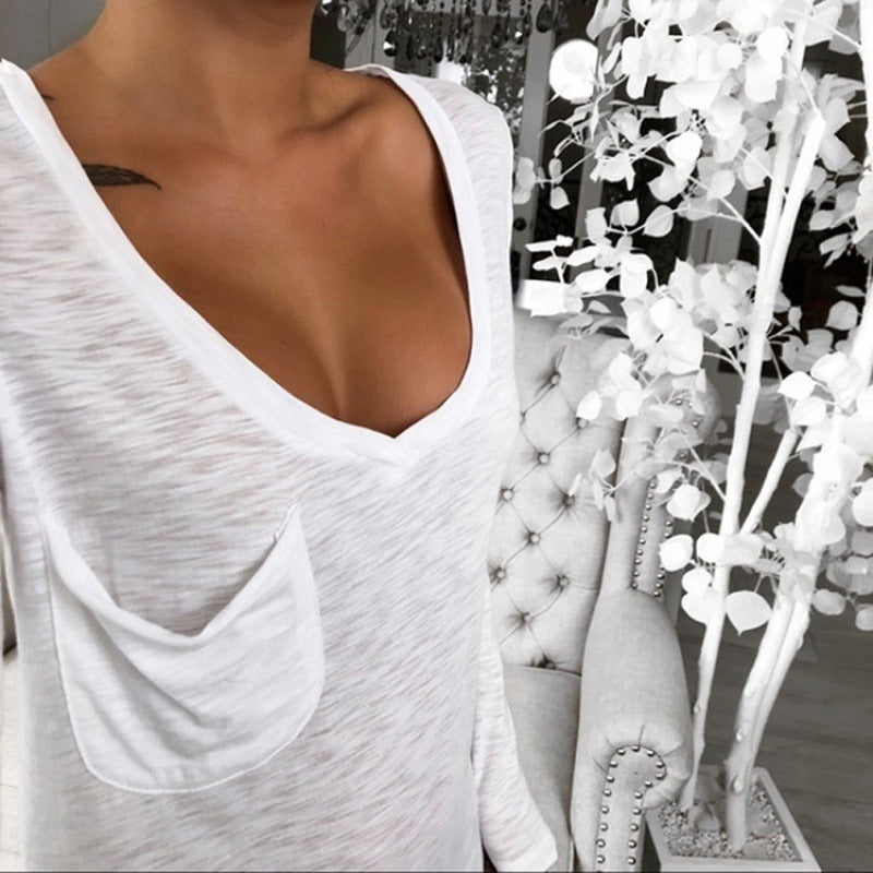Tunique oversized décontractée pour femmes avec décolleté en V, poche poitrine et ourlet allongé Echo Archive