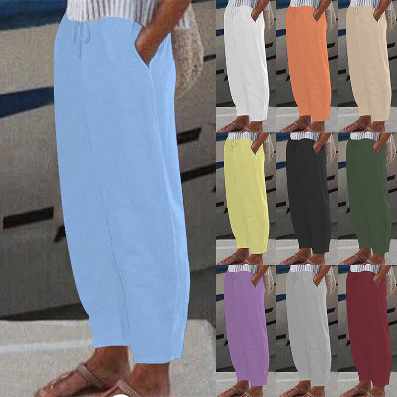 Pantalon Harem Femme Cheville avec Cordon, Poches Latérales et Taille Élastique Echoarchiv