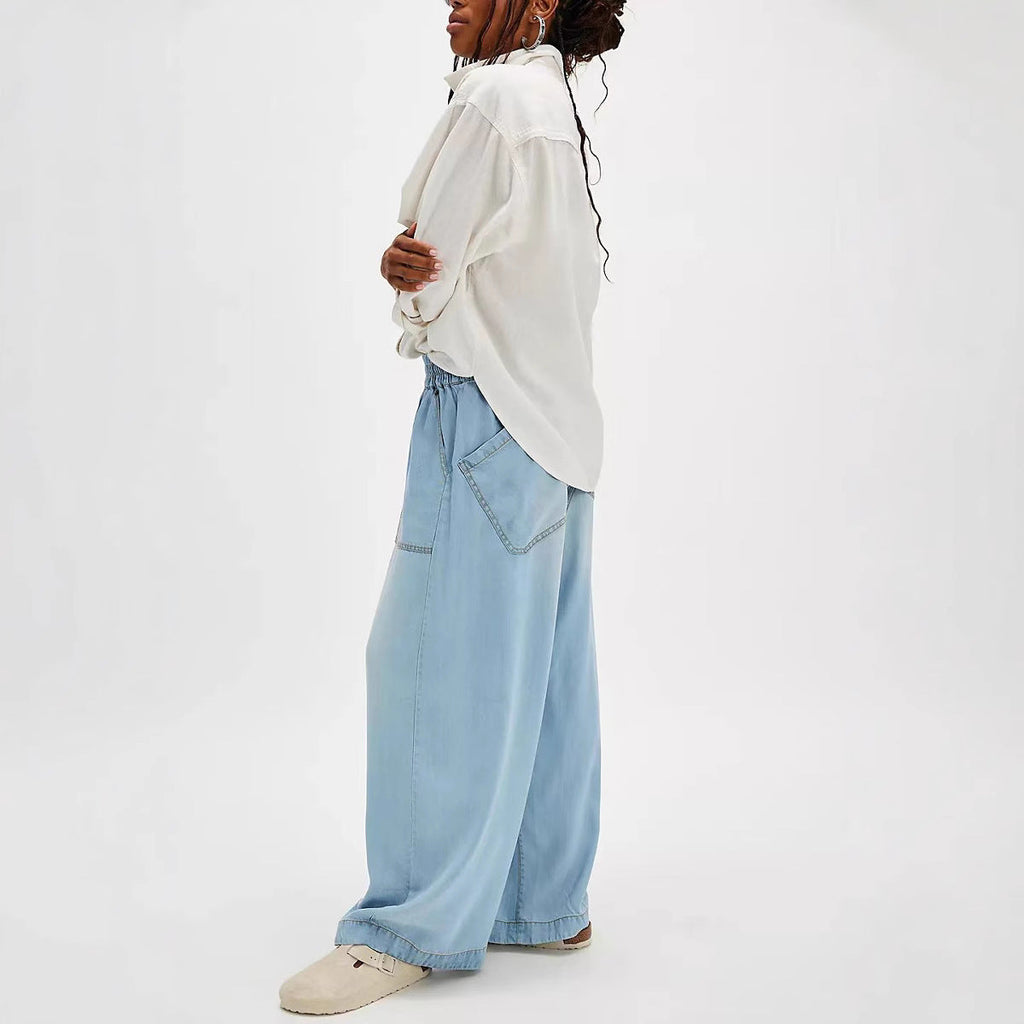 Pantalon large en Lyocell pour femmes avec ceinture élastique et grandes poches avant appliquées Echo Archiv
