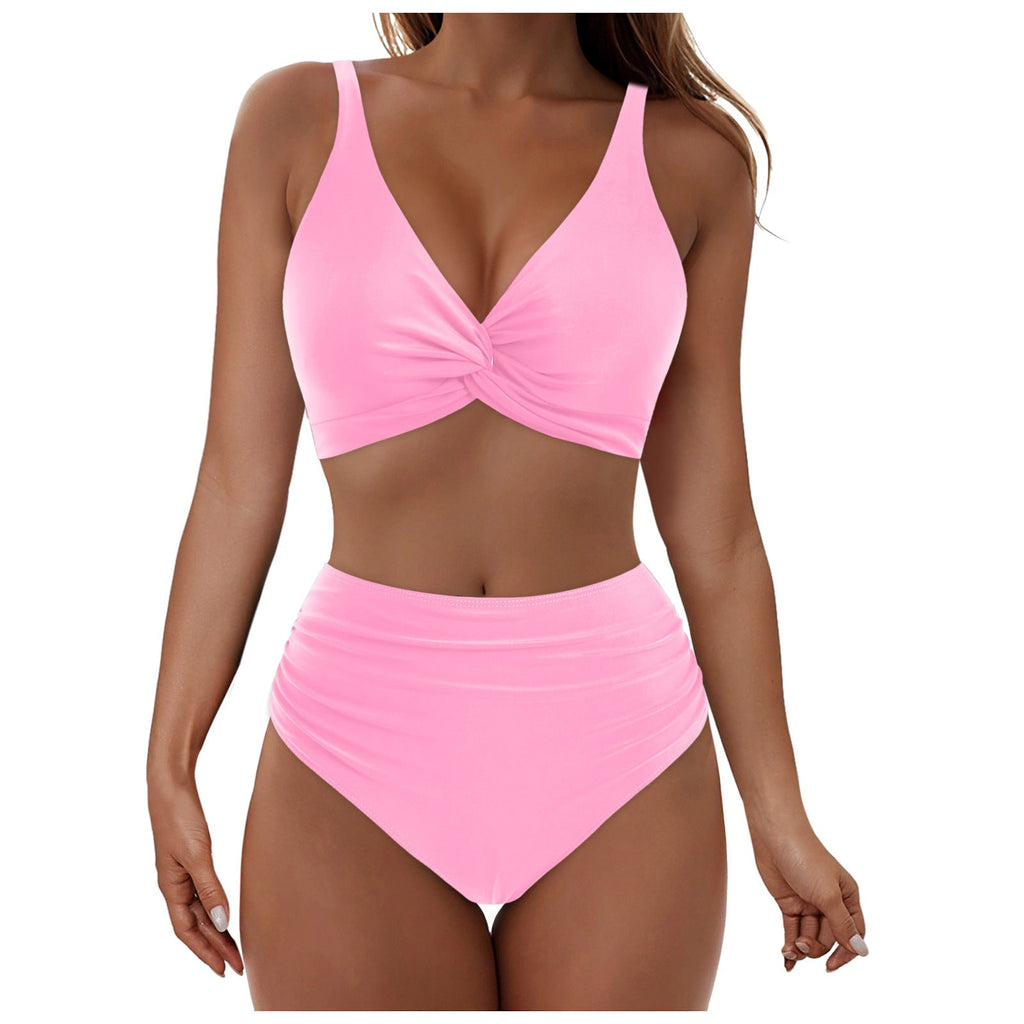 Ensemble de bikini taille haute pour femmes avec haut enroulé élégant R&B