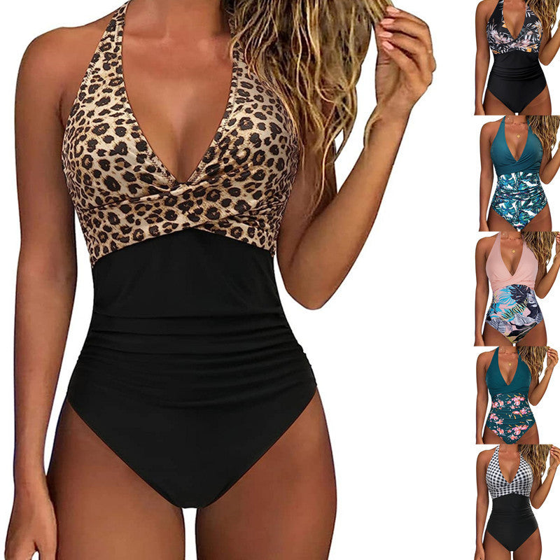 Maillot de bain femme avec fronces féminines et motif de feuilles à la mode R&B