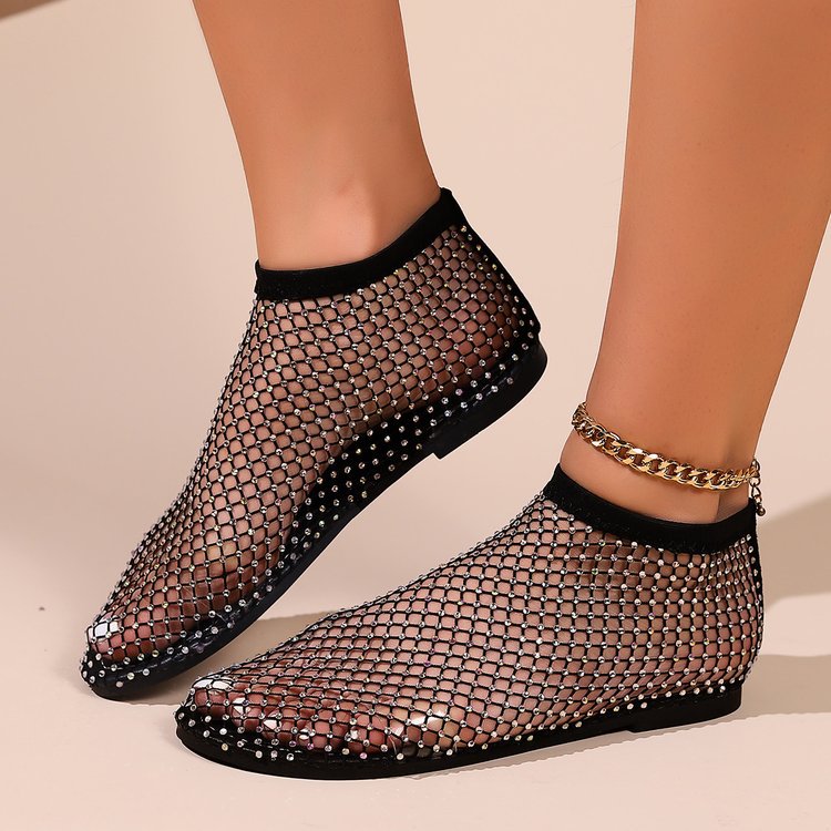 Sandales en filet pour femmes avec des applications scintillantes et une zone de cheville élastique R&B