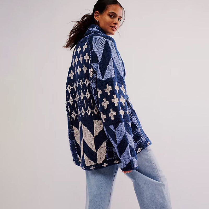 Cardigan oversized pour femmes avec col châle et motif graphique Echoarchiv