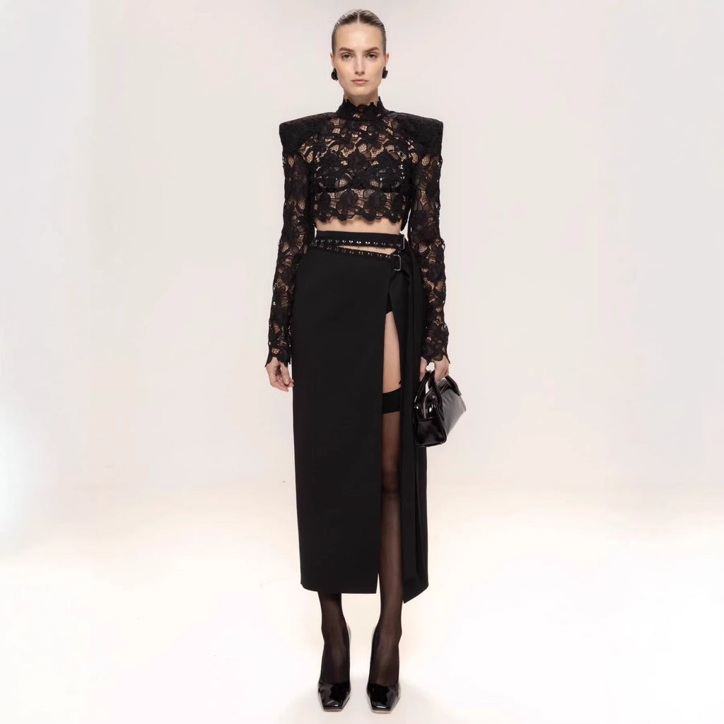Top en dentelle élégant pour femmes avec épaulettes et manches transparentes Heidi-Mode