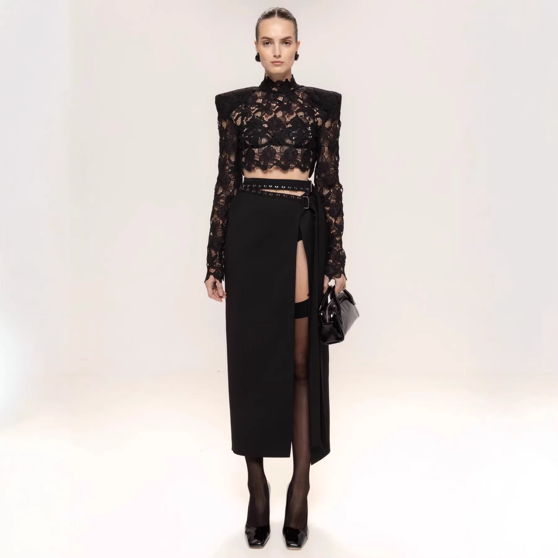 Top en dentelle élégant pour femmes avec épaulettes et manches transparentes Heidi-Mode