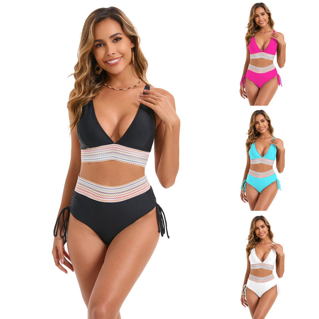 Ensemble de bikini taille haute pour femmes avec détails tendance en lacets R&B