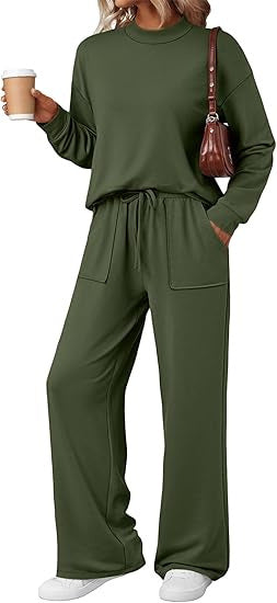 Ensemble de Loungewear Femme en jersey doux avec col rond et pantalon à cordon