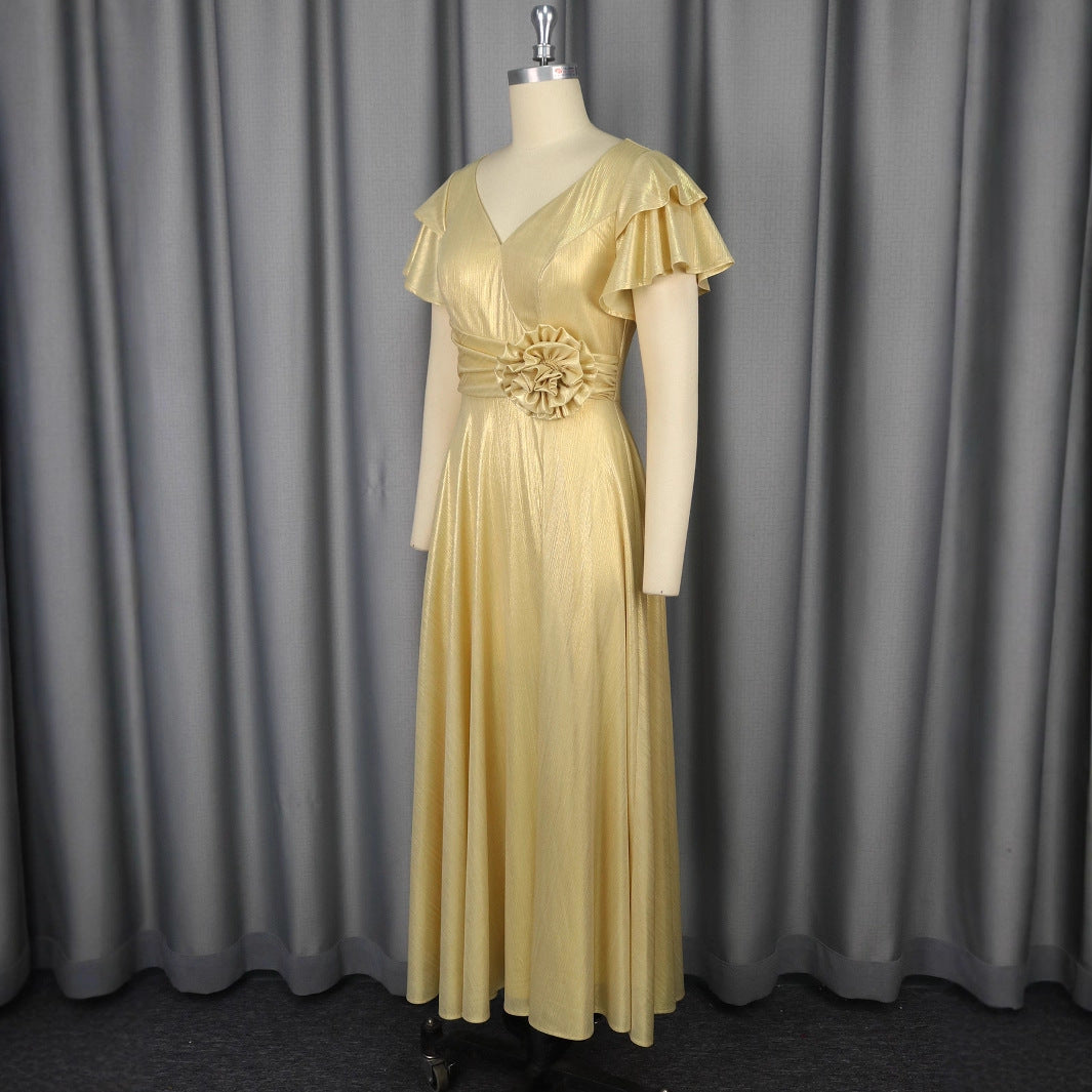 Robe de soirée glamour pour femmes avec décolleté en V élégant et volants volumineux R&B