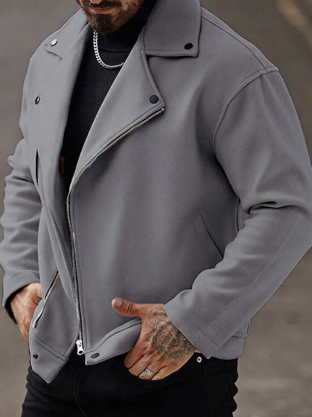 Veste de moto oversize pour hommes en mélange de laine avec fermeture éclair asymétrique et détails à boutons-pression