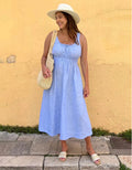 Robe midi en look lin avec bustier froncé, taille élastique et larges bretelles R&B