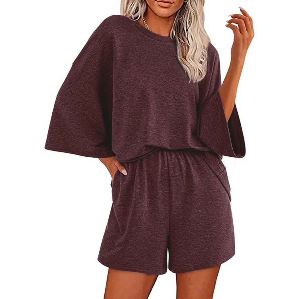 Ensemble de Haut à Manches Courtes Oversized et Shorts à Taille Élastique pour Femmes Echoarchiv