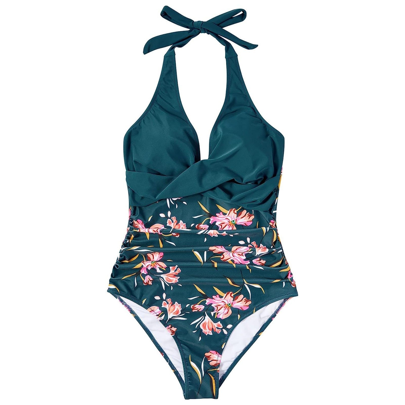 Maillot de bain une pièce femme à décolleté haut avec haut floral R&B
