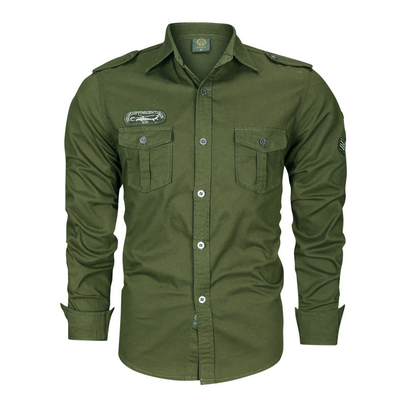 Chemise de terrain ajustée pour hommes en twill de coton avec épaulettes, poches poitrine et emblèmes brodés Echo Archiv