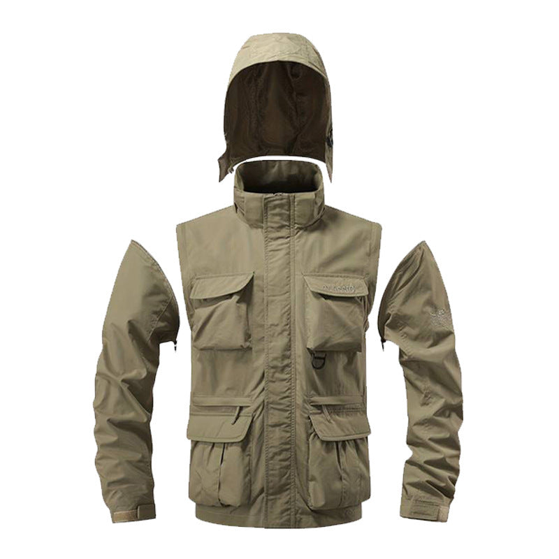 Veste de terrain multifonctionnelle pour hommes avec capuche, de nombreuses poches à rabat et zippées, ainsi qu'une membrane coupe-vent et déperlant Echo Archiv
