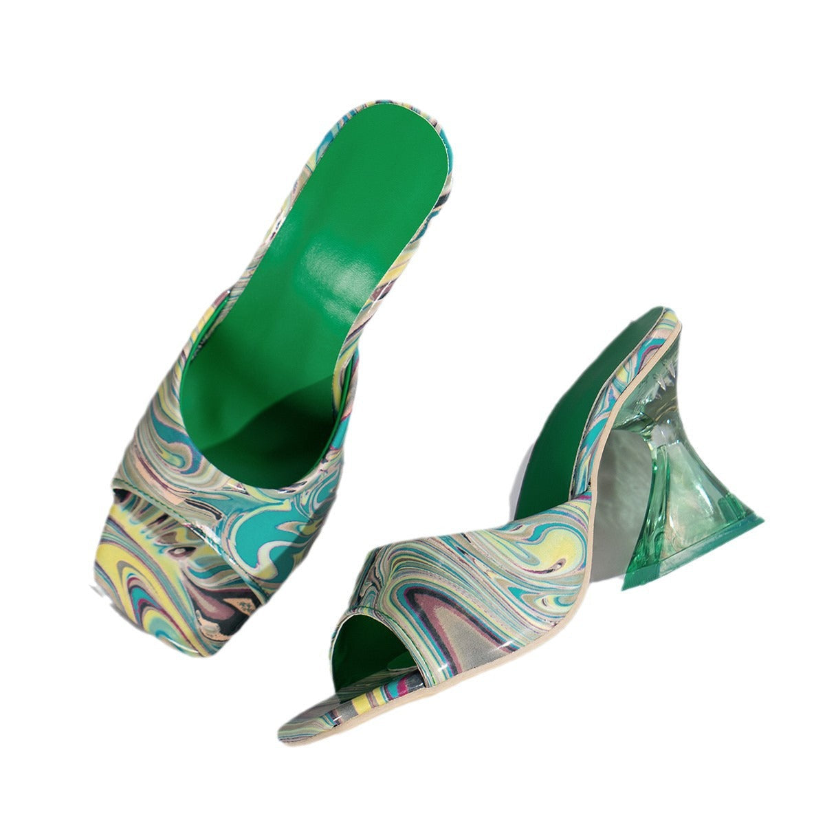 Mules pour femmes avec un design marbré élégant et un talon stable R&B
