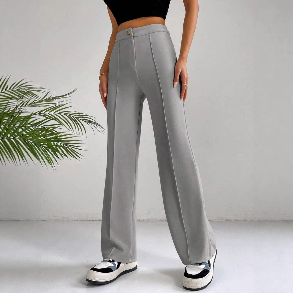 Pantalon Palazzo Femme Taille Haute avec Pli Marqué et Jambes Amples