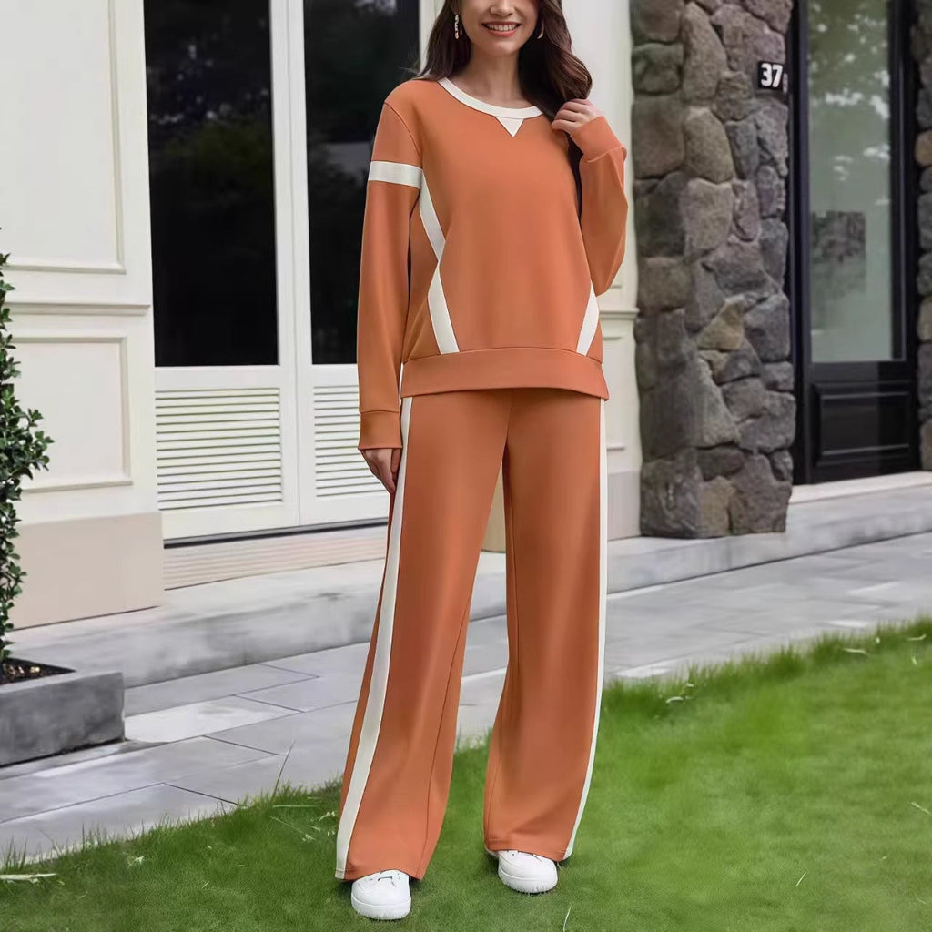 Ensemble lounge pour femmes en jersey doux avec jambes larges et bandes contrastées