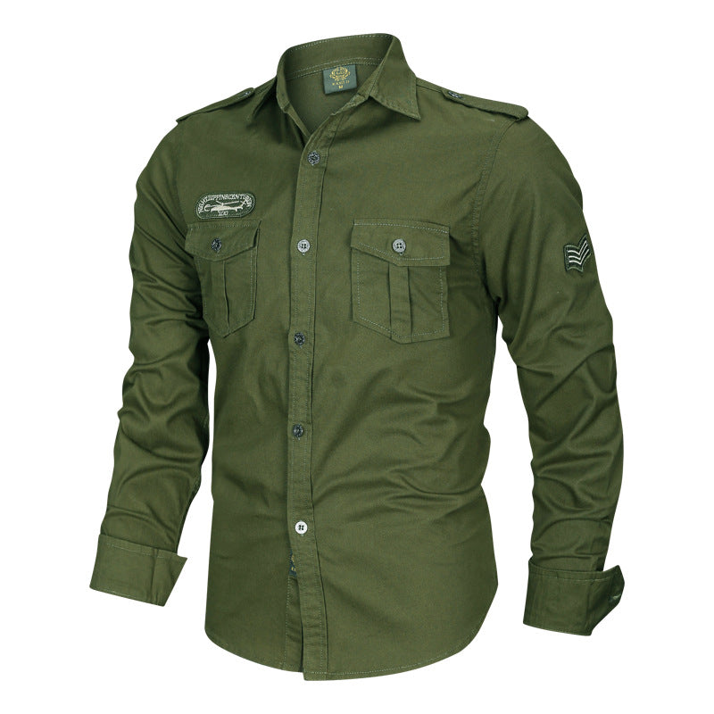 Chemise à manches longues pour hommes inspirée par le militaire en mélange de coton avec poches poitrine à rabat et épaulettes Echo Archiv
