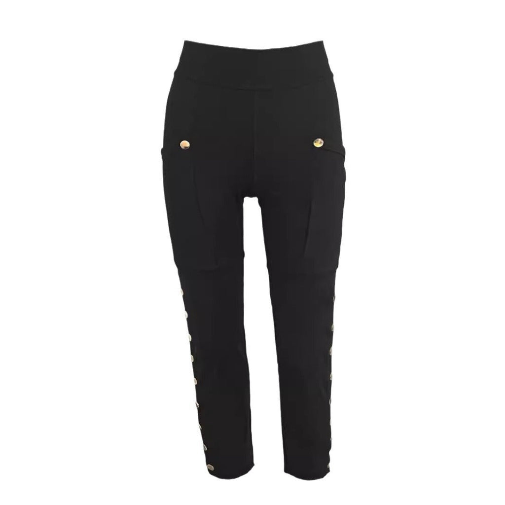 Leggings Stretch Taille Haute pour Femmes avec Poches Cargo et Détail de Bouton-pression Echoarchiv
