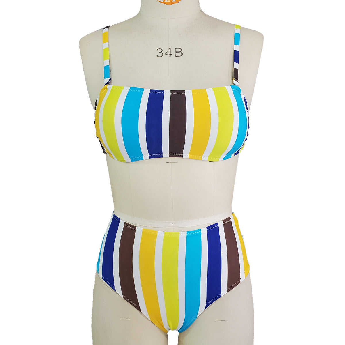 Bikini femme à taille haute avec larges rayures R&B