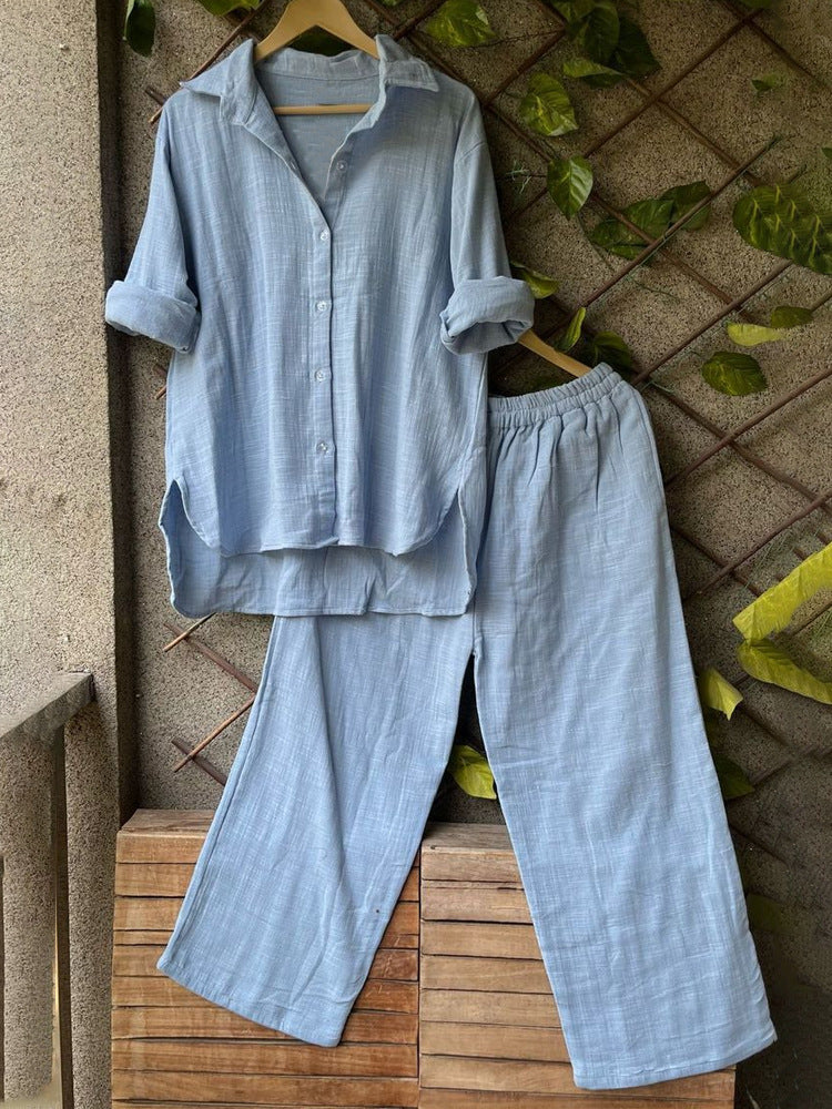 Ensemble Chemise et Pantalon en Lin Décontracté pour Femmes R&B