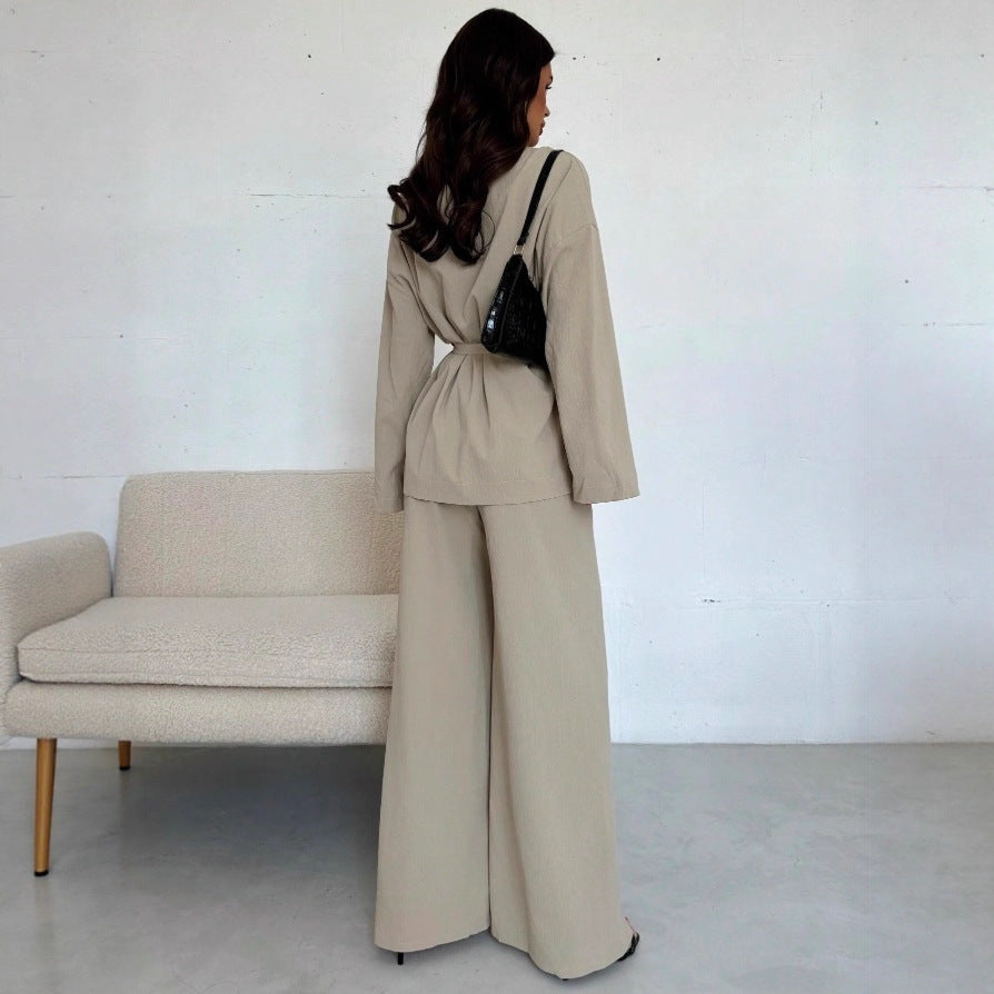 Ensemble Blazer Enveloppant Décontracté et Pantalons Amples pour Femmes Echoarchiv