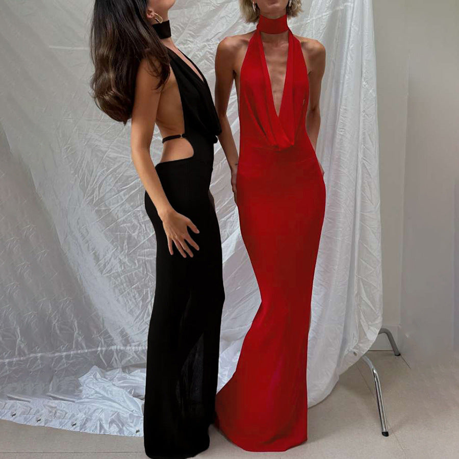 Robe maxi élégante pour femmes avec décolleté en V profond et découpes latérales Heidi-Mode