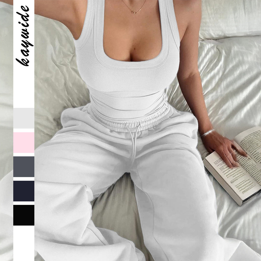 Pantalon lounge large taille haute pour femmes avec cordon de serrage, ceinture élastique confortable et poches passepoilées Echo Archiv