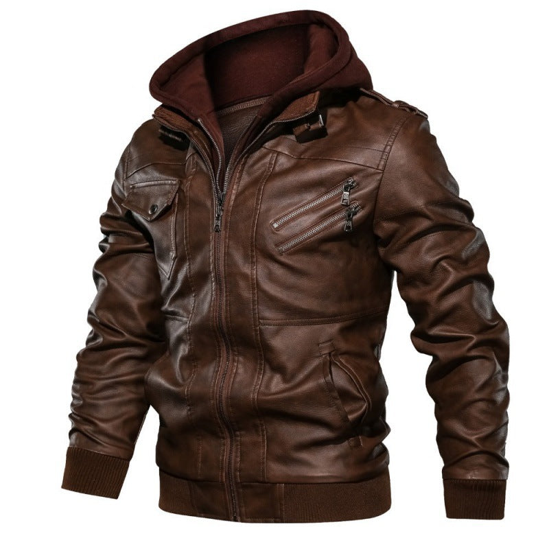 Veste en cuir pour hommes avec capuche, look vintage de biker et plusieurs poches zippées Echo Archiv