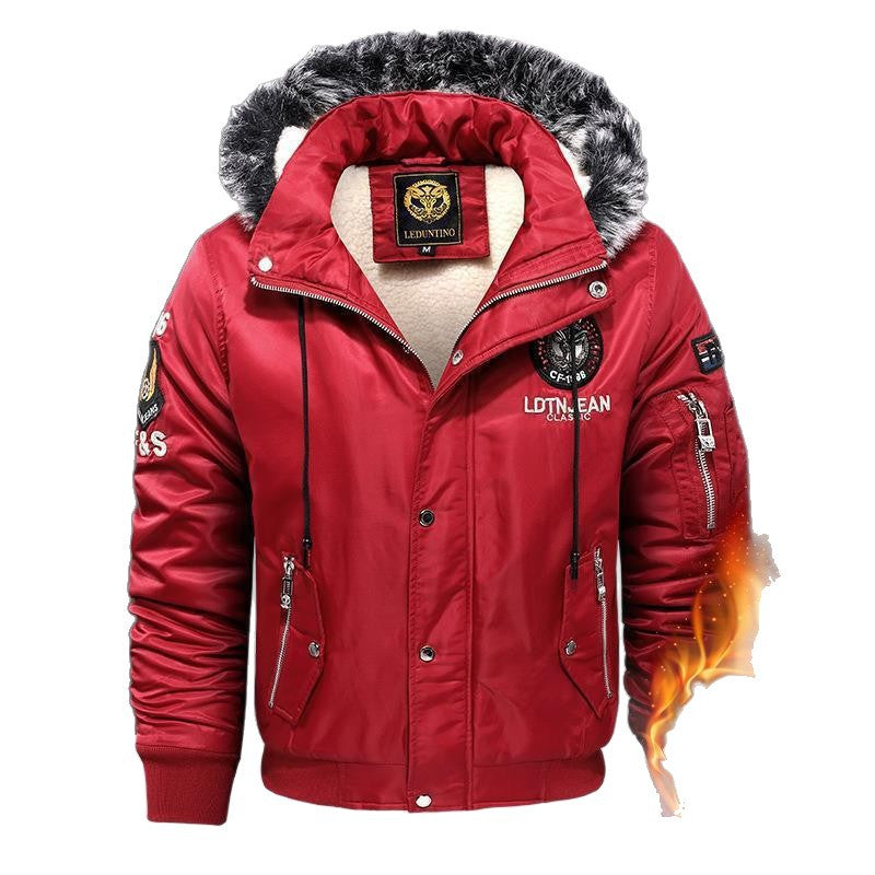 Veste bomber thermique matelassée pour hommes avec doublure en Sherpa, capuche en fausse fourrure amovible et coque extérieure en nylon déperlant Echo Archiv