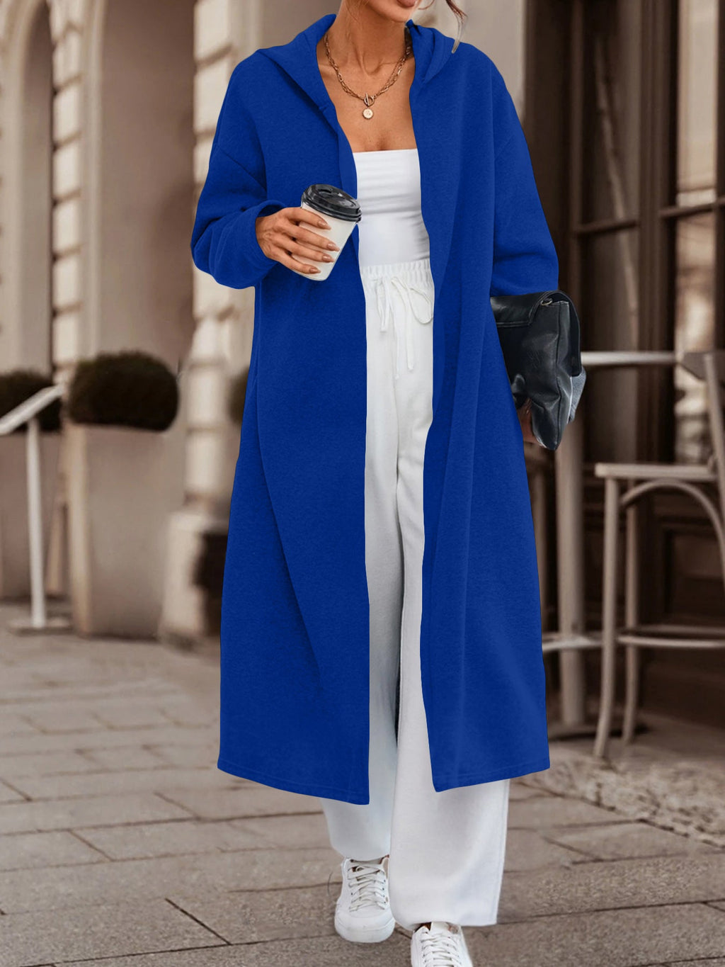 Manteau long oversize à capuche pour femmes avec devant ouvert et doux en polaire Echoarchiv