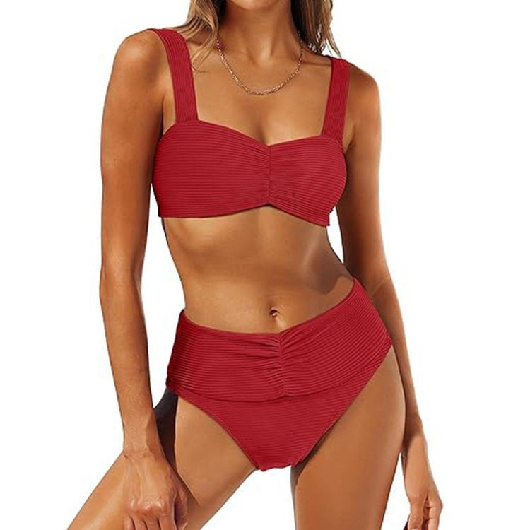 Ensemble de bikini taille haute pour femmes avec haut froncé R&B