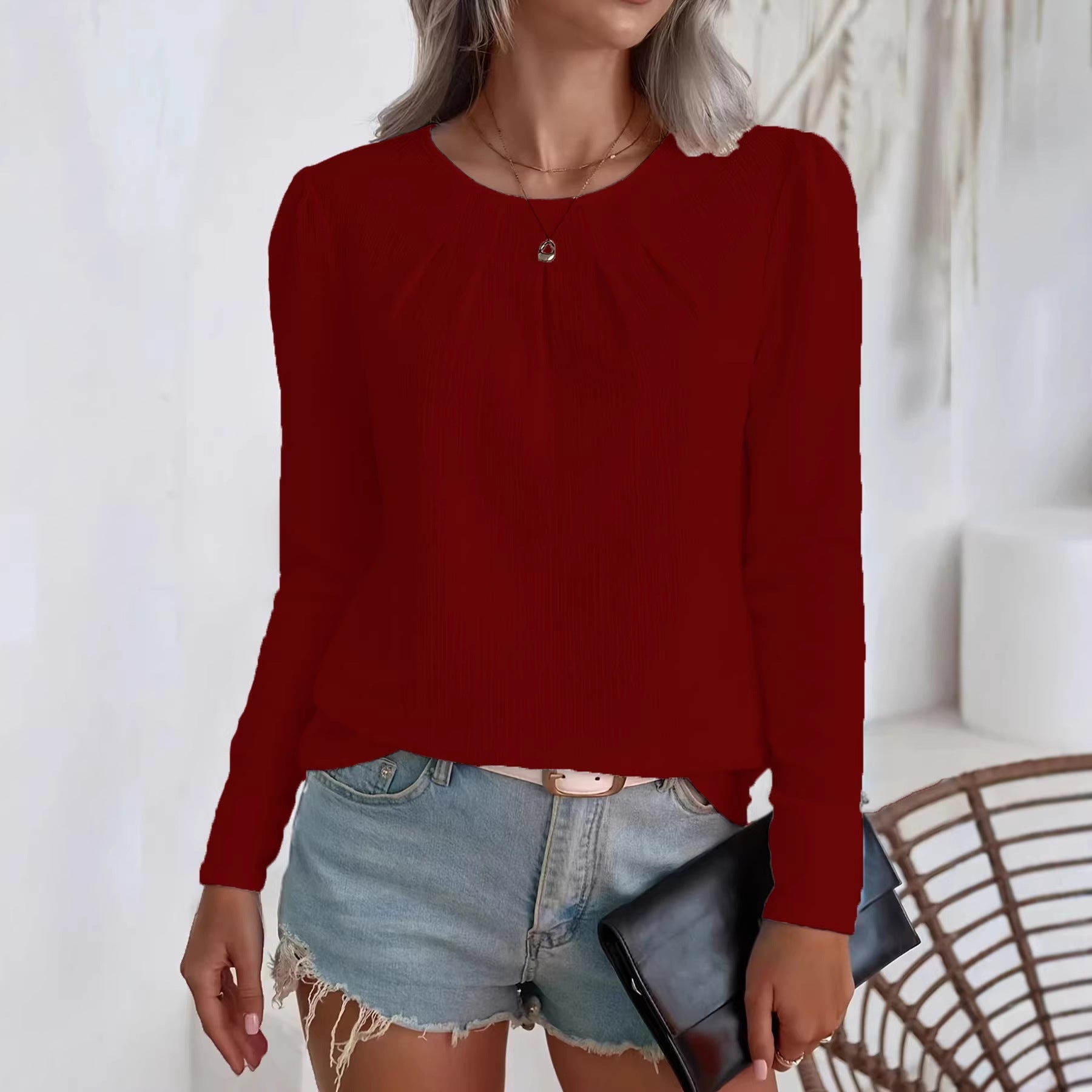 Blouse légère pour femmes avec col rond froncé et manches longues Echo Archiv