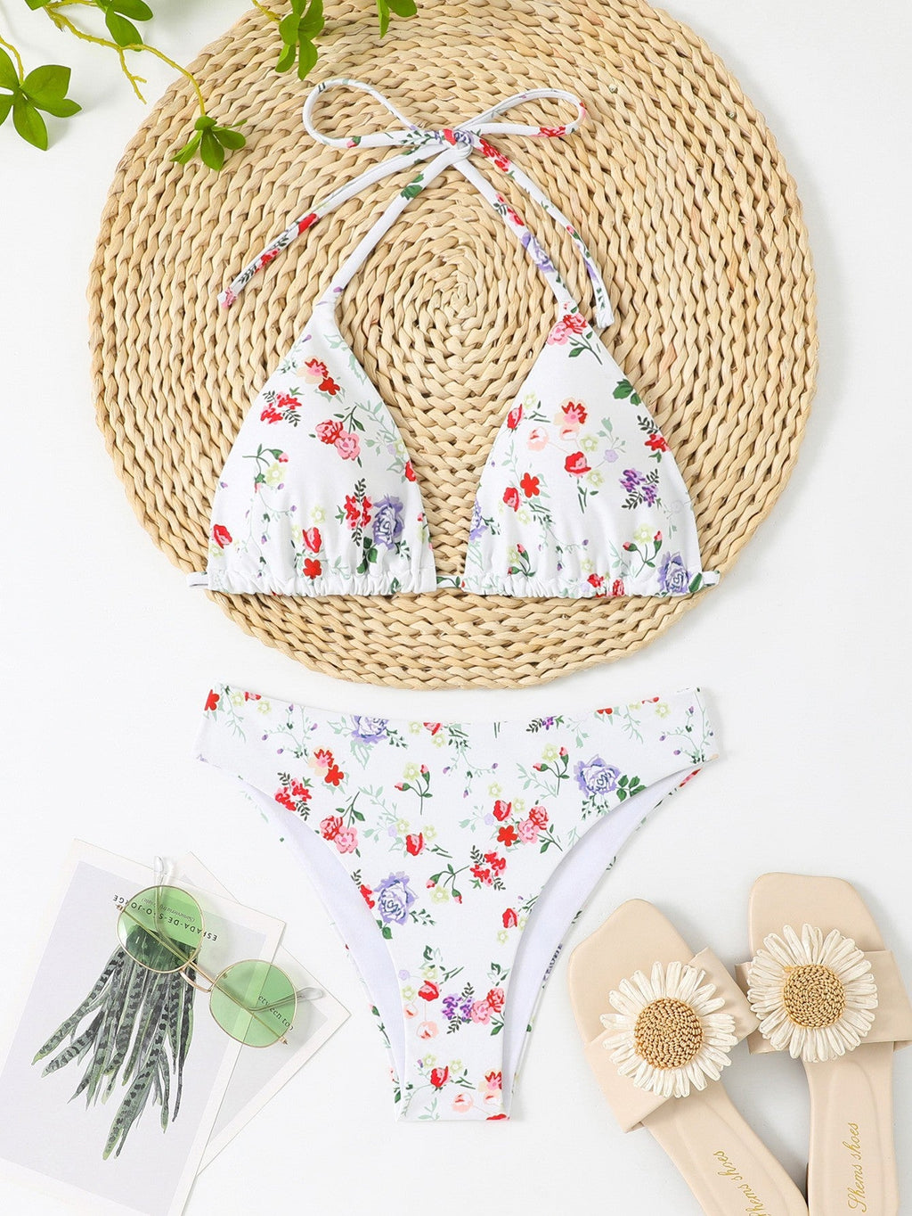 Bikini triangle femme avec motif floral et culotte à carreaux Echo Archiv