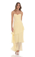 Robe maxi à volants pour femmes avec décolleté en cœur et fines bretelles spaghetti R&B