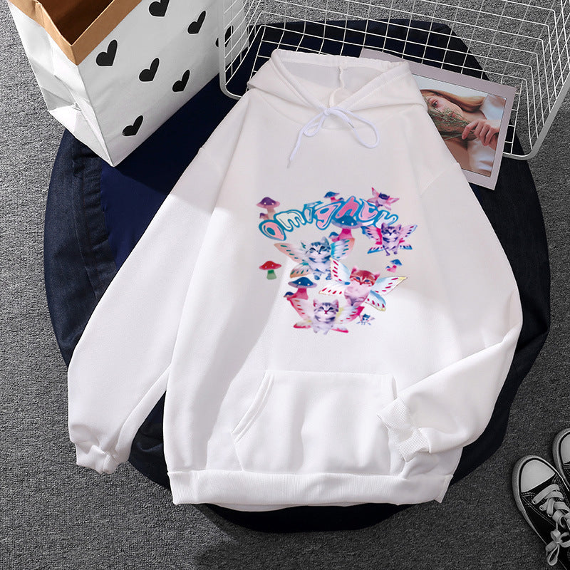 Sweat à capuche pour femmes avec un imprimé ludique de chat et de papillon et poche kangourou Echo Archiv