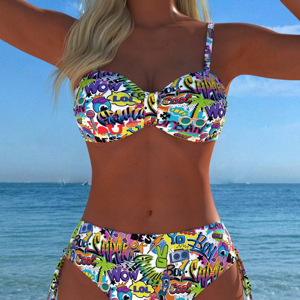 Bikini bandeau pour femmes avec culottes taille haute et motif paisley vif R&B