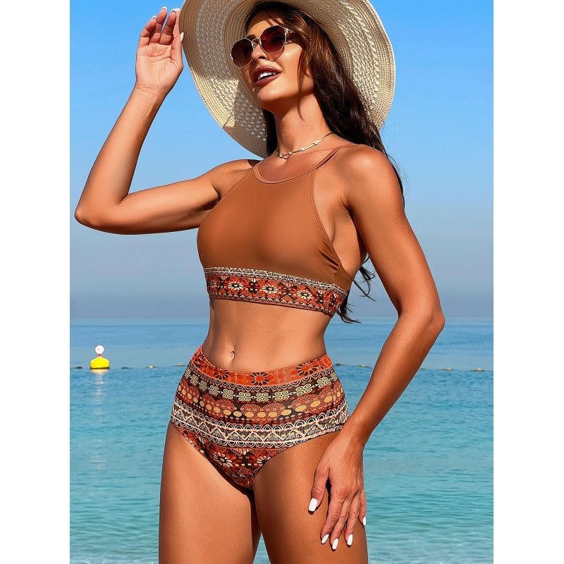 Bikini taille haute pour femmes avec design de bande à la mode R&B