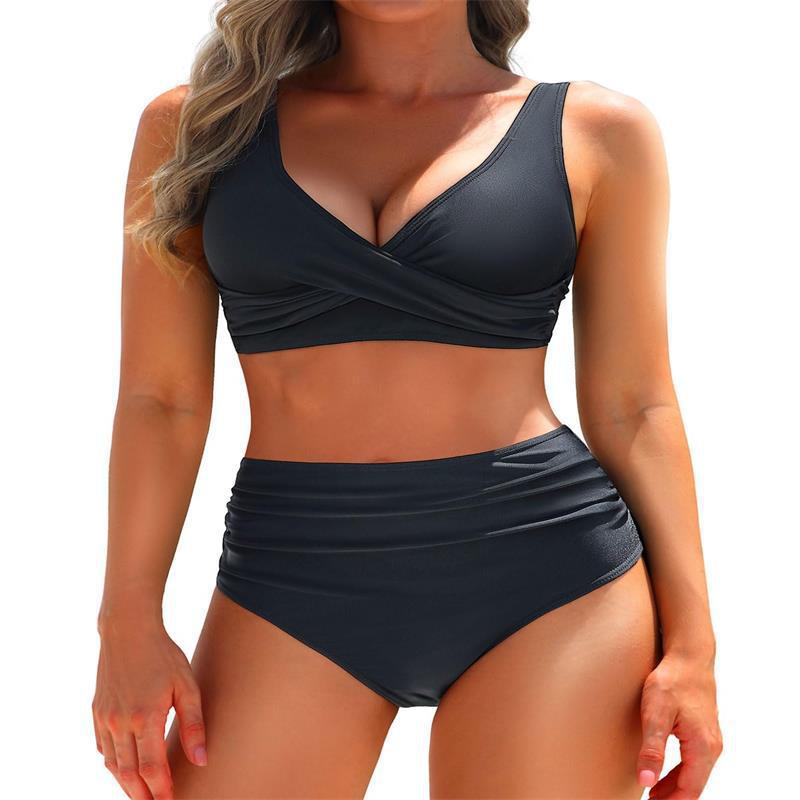 Bikini pour femmes à taille haute avec un élégant design drapé et sculptant R&B