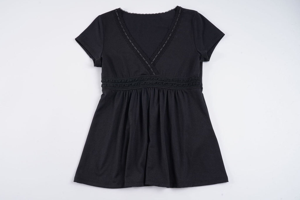 Robe d'été décontractée pour femmes avec décolleté en V et ornements en dentelle R&B