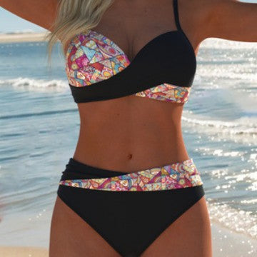 Bikini bandeau pour femmes avec culottes taille haute et motif paisley vif R&B