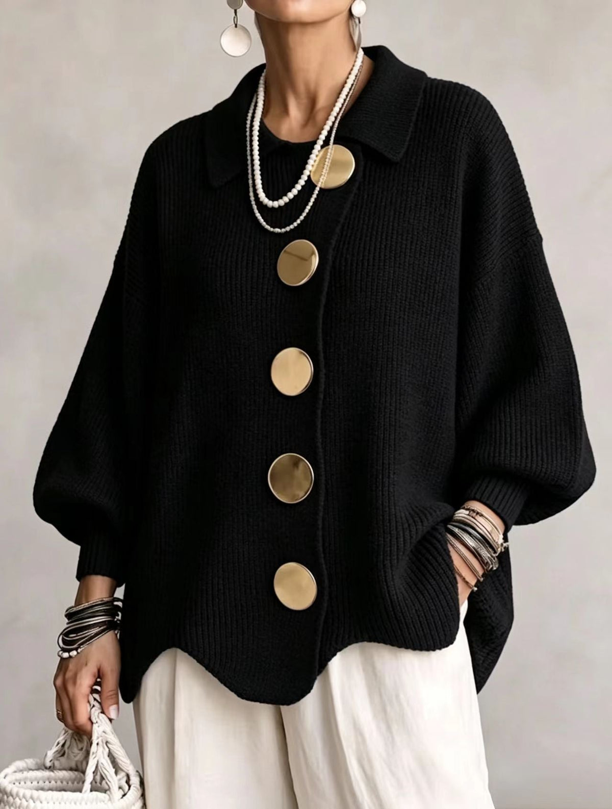 Cardigan à manches longues pour femmes avec boutons