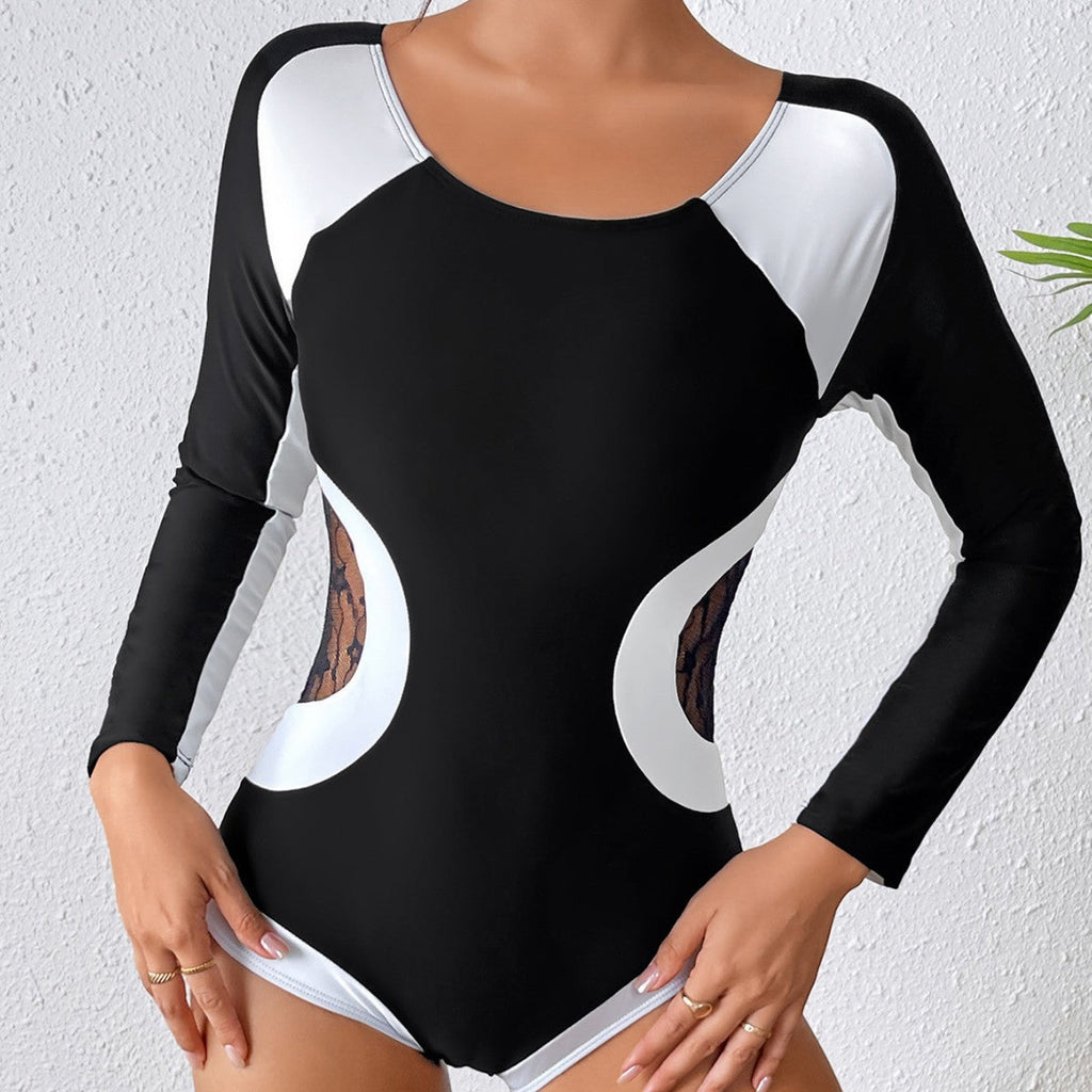 Maillot de bain à manches longues pour femmes Drune avec inserts transparents