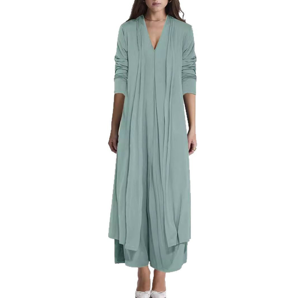 Cardigan long ouvert en jersey pour femmes avec poches et drapés fluides Echoarchiv